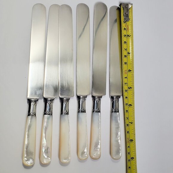 Antique Mother-of-Pearl Knife Set – Sterling Ferrule & Silver-Plated Blade - Picture 7 of 13